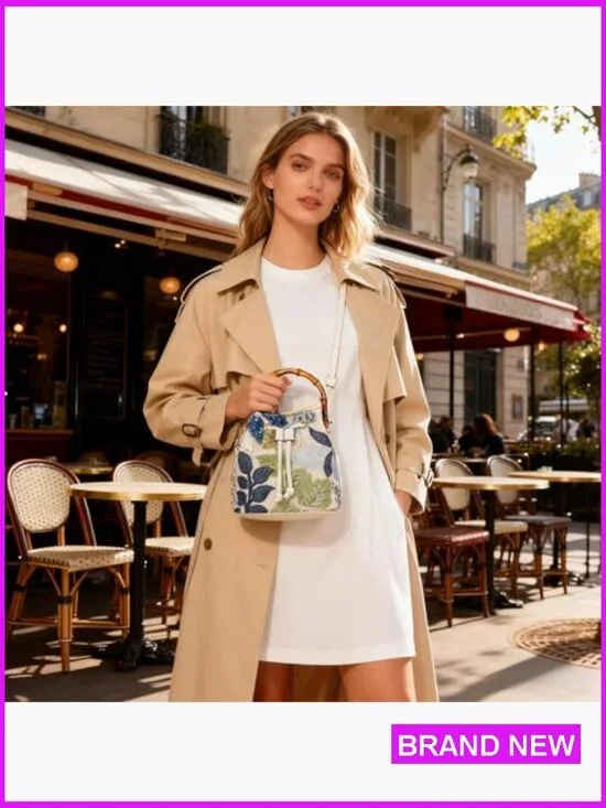 Hand Embroidered Bohemian Tote Bag with Bamboo Handle for Summer Beach - Picture 2 of 7